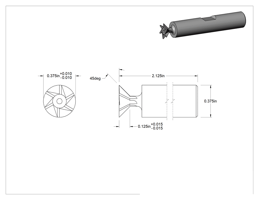 Teknik Çizim - Kırlangıç Kuyruğu Uçlu Freze, Kobalt Çelik, 45 Derece Pah, 3/8" Freze Çapı