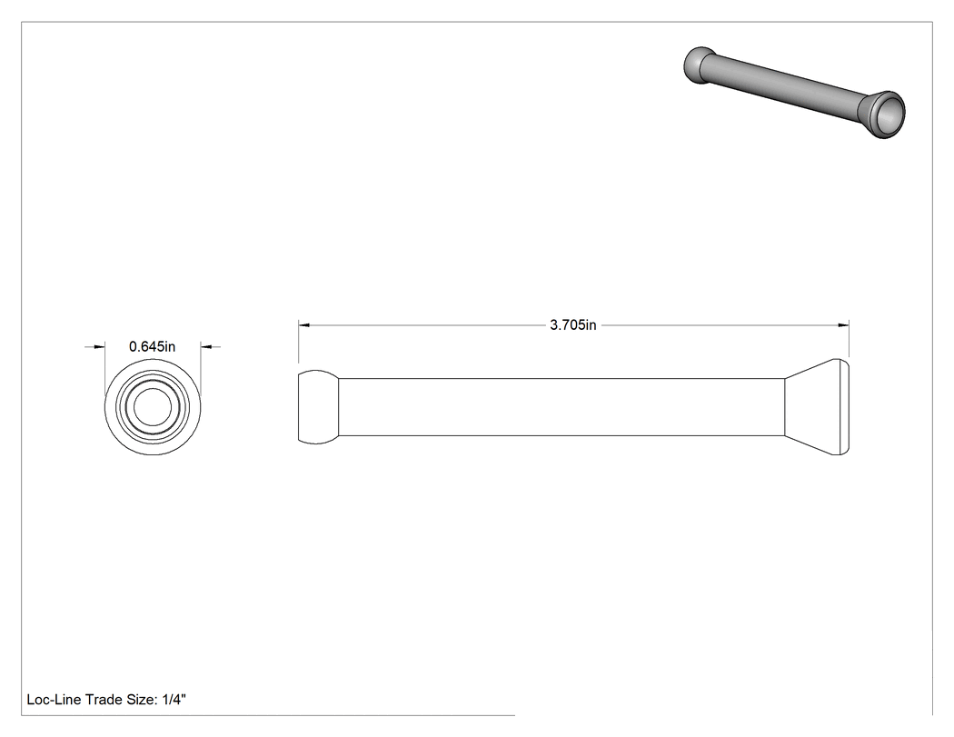 Teknik Çizim - 1/4" Loc-Line Soğutma Suyu Hortumu için Düz Dişi x Erkek Konektör