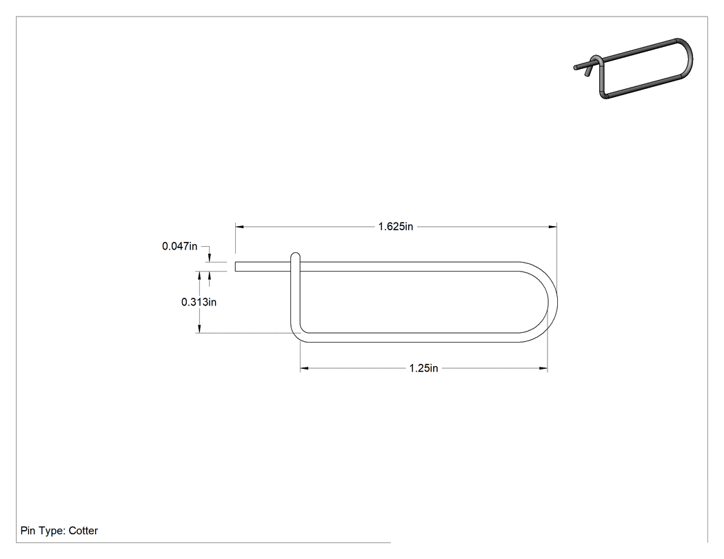 Teknik Çizim - Tel Çıtçıtlı Kopilyalar, Çinko Kaplı Yay Çeliği, 0.047" Tel Çapı, 1-5/8 inç Uzunluk