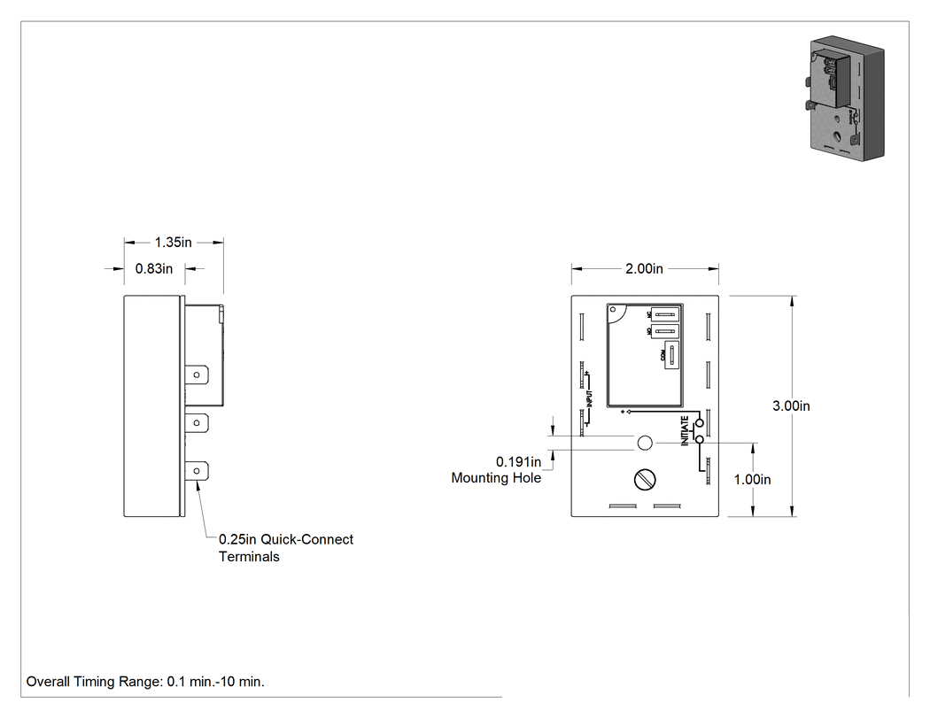 Teknik Çizim - Katı Hal Yüzey Montajlı Zamanlayıcı Röle, Açma, 24 V DC Giriş, 0.1-10 Dakika