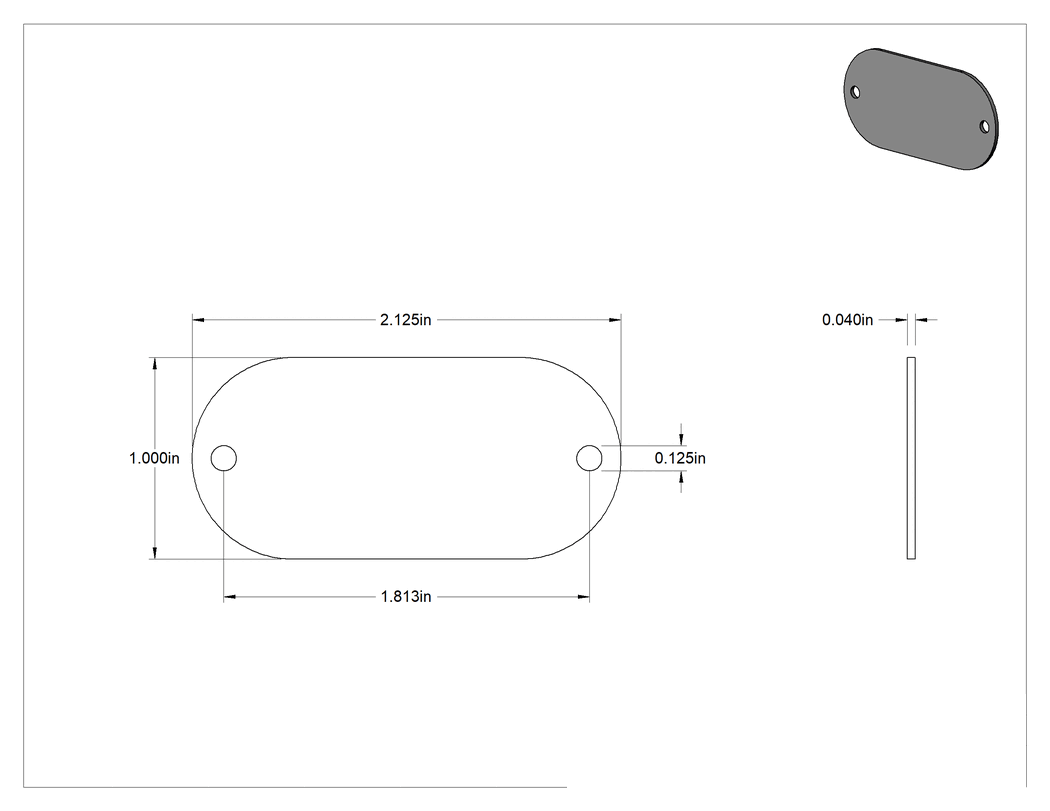 Teknik Çizim - Alüminyum Kazıma ve Damgalama Mesaj Plakası, Oval, 1" Yükseklik