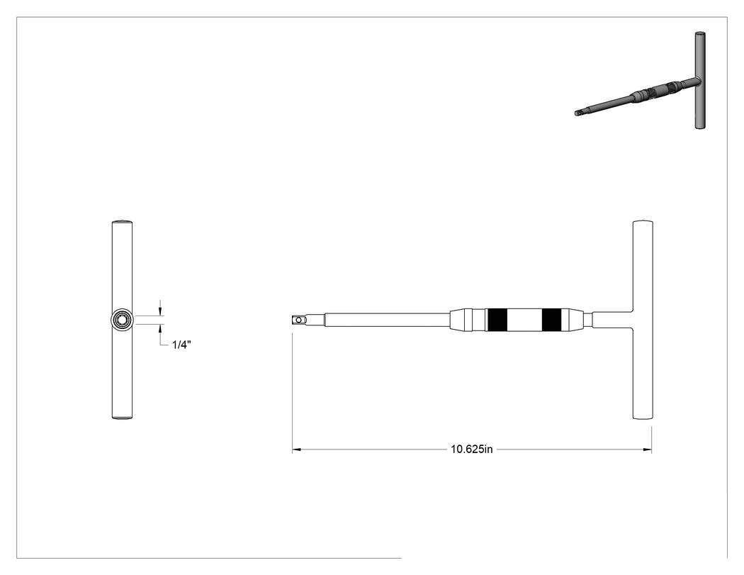 Teknik Çizim - Dönen hızlandırıcı kolu, 1/4" Kare Tahrik