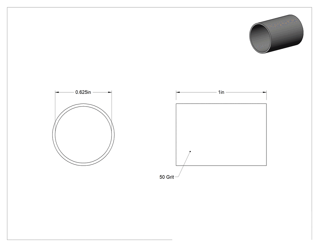 Teknik Çizim - Zımpara Manşonu, Alüminyum için, Yumuşak Metal ve Metal Olmayan, 5/8" İç Çap, 1" Uzunluk, 50 Kum