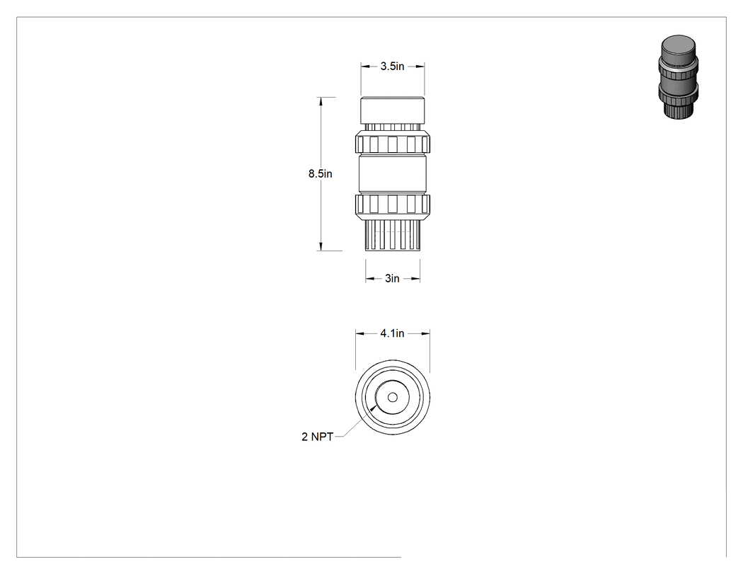 Teknik Çizim - Kimyasallar için Vakum Kesici, Yaylı Piston, PVC Gövde, 2 NPT Dişi