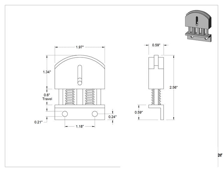 Teknik Çizim - Kanal Kılavuzlu ANSI Makaralı Zincir Gergisi, Ultra Düşük Profil, 35 Numaralı Zincir için, 2- 4 lbs. Kuvvet