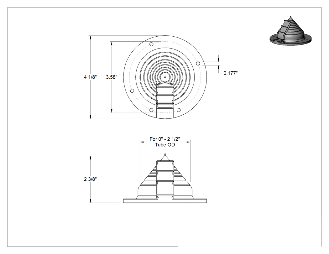 Teknik Çizim - Hijyenik Bölünmüş Sızdırmazlık Grometi, 0" ila 2-1/2" İç Çap