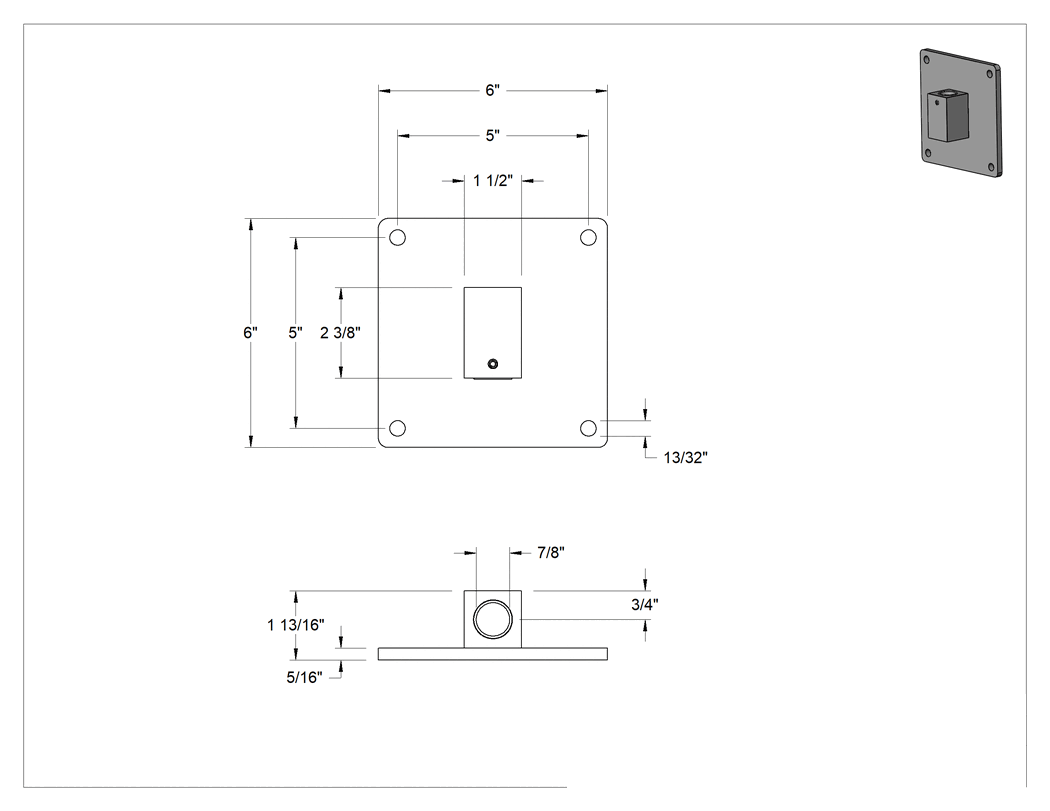 Teknik Çizim - Ağır Hizmet Tipi Konumlandırma Kolu için 1-7/8" Uzunlukta Pimli Taban