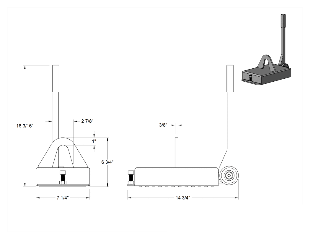 Teknik Çizim - Yüzeyi Çizmeyen Kaldırma Mıknatısı, 1000 lbs. Kapasite @ 1/4" Kalınlıkta Malzeme, 14-3/4" Uzunluk
