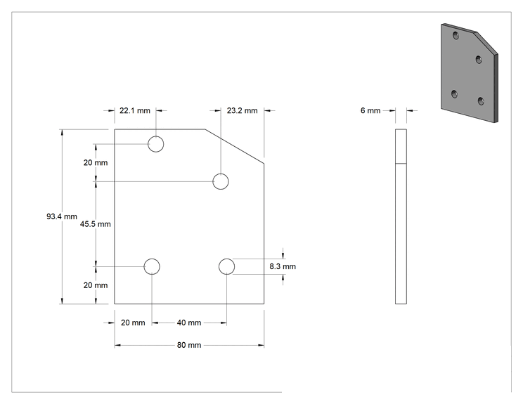 Teknik Çizim - T-Yivli Çerçeve, 40 mm Yüksekliğinde Tek Ray için Gümüş 30 Derece Braket