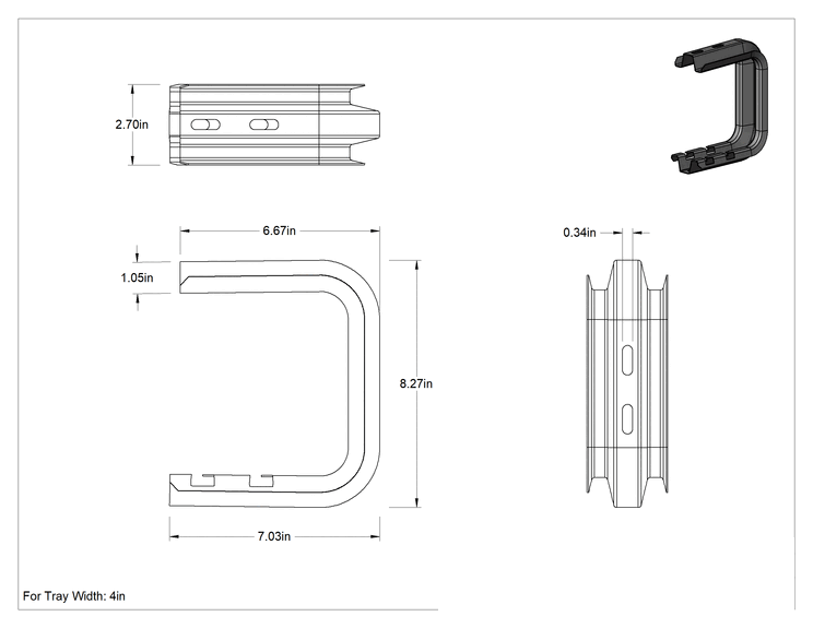 Teknik Çizim - 4" Genişliğinde Çelik Şekillendirilebilir Kablo ve Hortum Kanalı için Tavan Montaj Braketi