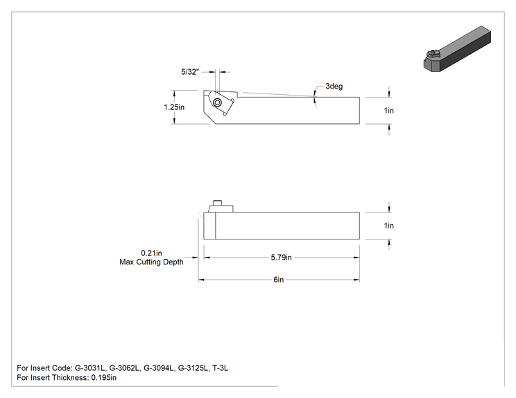 Teknik Çizim - Dış Diş Açma ve Yiv Açma için Uç Tutucu, Yüksek Performans, Sol Yönlü, Tutucu Kodu SL-163D
