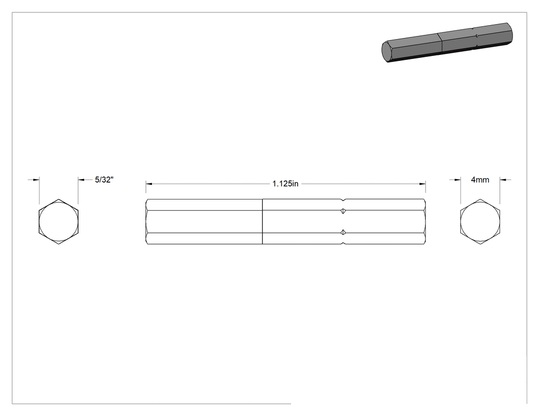 Teknik Çizim - 5/32" Altıgen Uç, 4 mm Altıgen Şaft