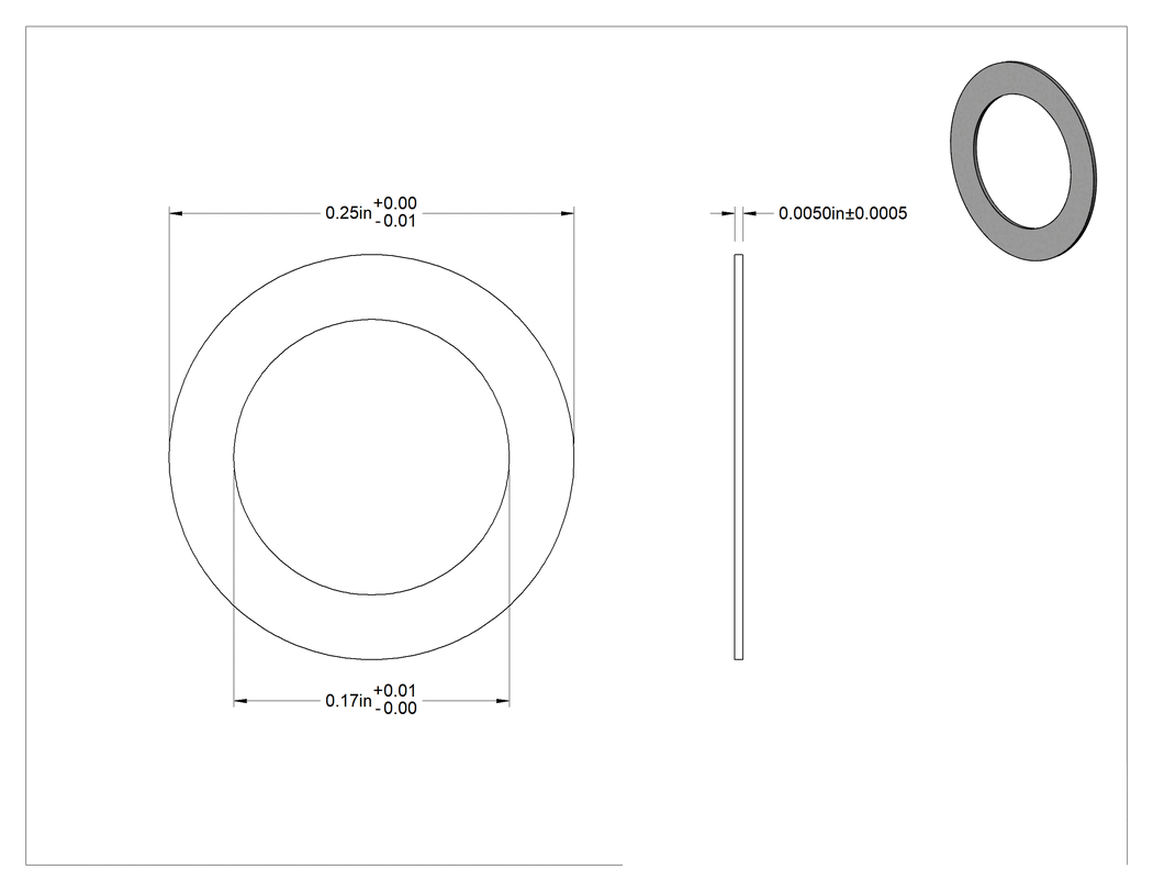 Teknik Çizim - Kalıplar için Şimler, Yay Çeliği, 1/4" Dış Çap, 0.005" Kalınlık