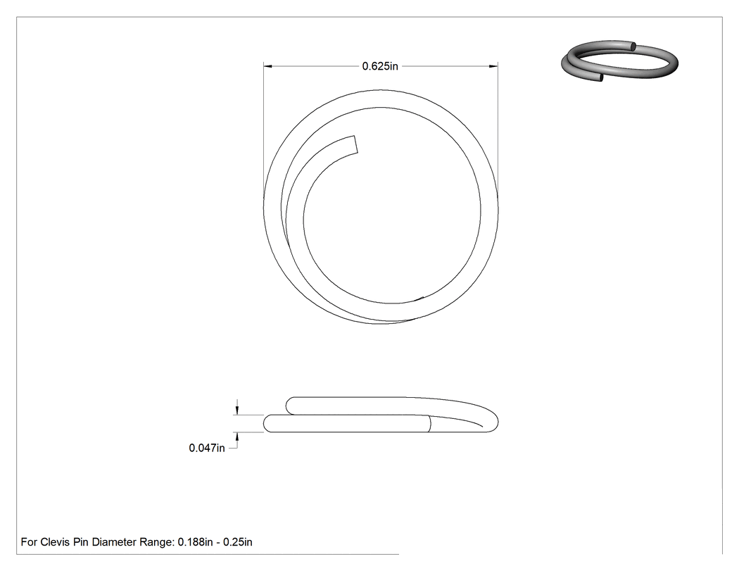 Teknik Çizim - Sarmal Çatal Pimler, Çinko Kaplı Yay Çeliği, 3/16" ila 1/4" Çatal Pim Çapı için