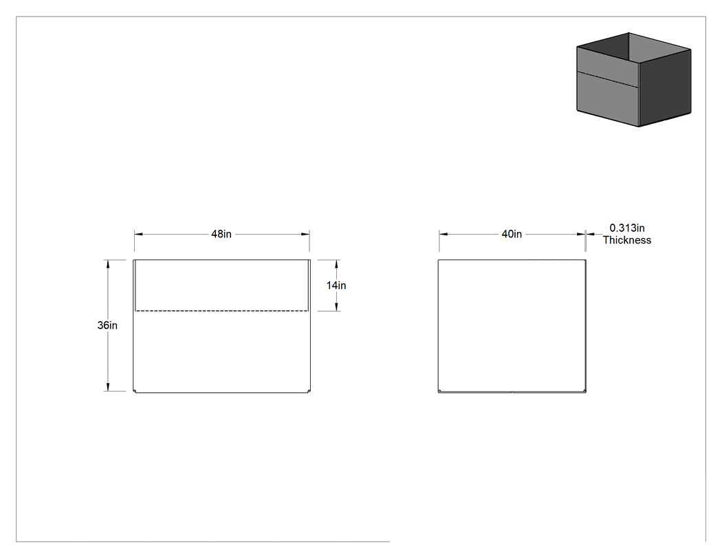 Teknik Çizim - Büyük Kapasiteli Karton Nakliye Kutusu, Delikli Kanatlı, 48" Uzunluk x 40" Genişlik x 36" İç Yükseklik