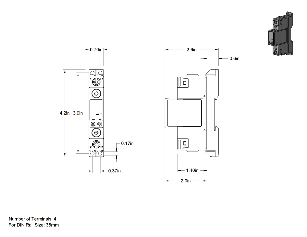 Teknik Çizim - DIN Rayı Montajlı Katı Hal Rölesi, SPST-NO, 24-275V AC/ 24-120V DC Giriş