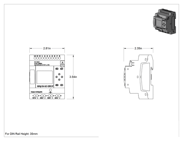 Teknik Çizim - Kompakt PLC'ler, Ekranlı, 4 Çıkış 12VDC, 24VAC/VDC, Vida Terminali