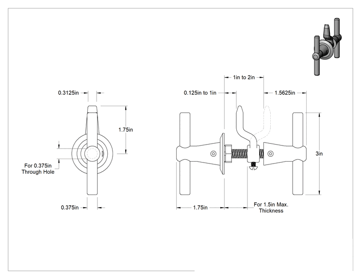 Teknik Çizim - T-Kollu Çok Noktalı Mandal, 2 Kulplu Çinko