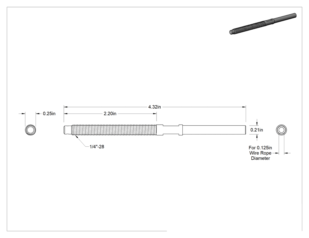 Teknik Çizim - Saplama Ucu Sıkıştırma Kavramalı Uç Bağlantı Parçası, Kaldırma Amaçlı Değildir, 1/8" halat çapı için