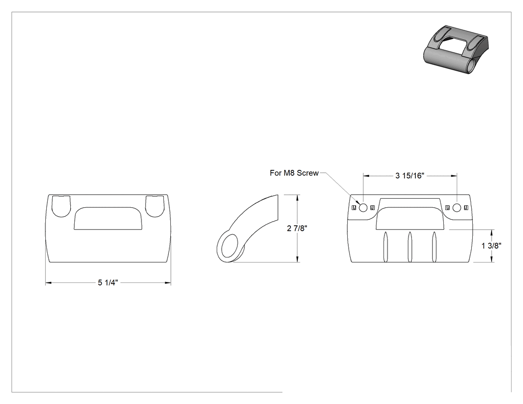 Teknik Çizim - Dişsiz Delik Montajlı Ofset Çekme Kolu, Plastik Oval Tutamak, 2-7/8" Çıkıntı