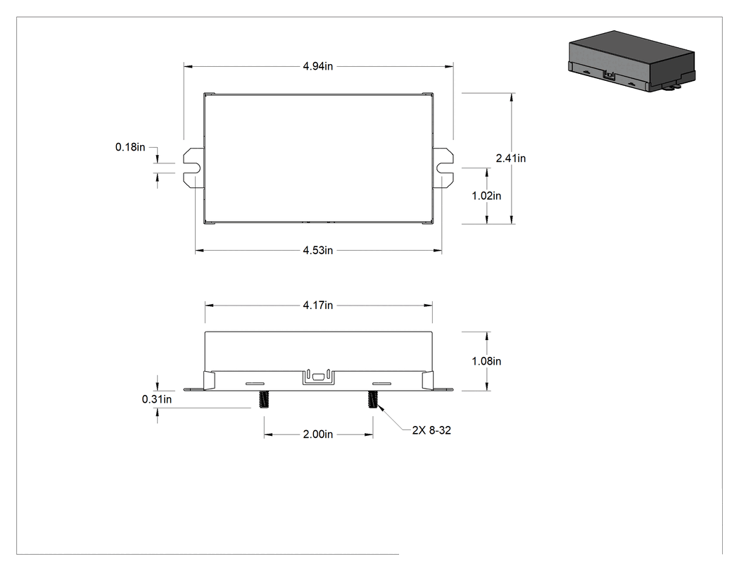 Teknik Çizim - Programlanabilir LED Sürücü, Fieldset, 25 W Çıkış, Bağlantı Elemanı Montajı