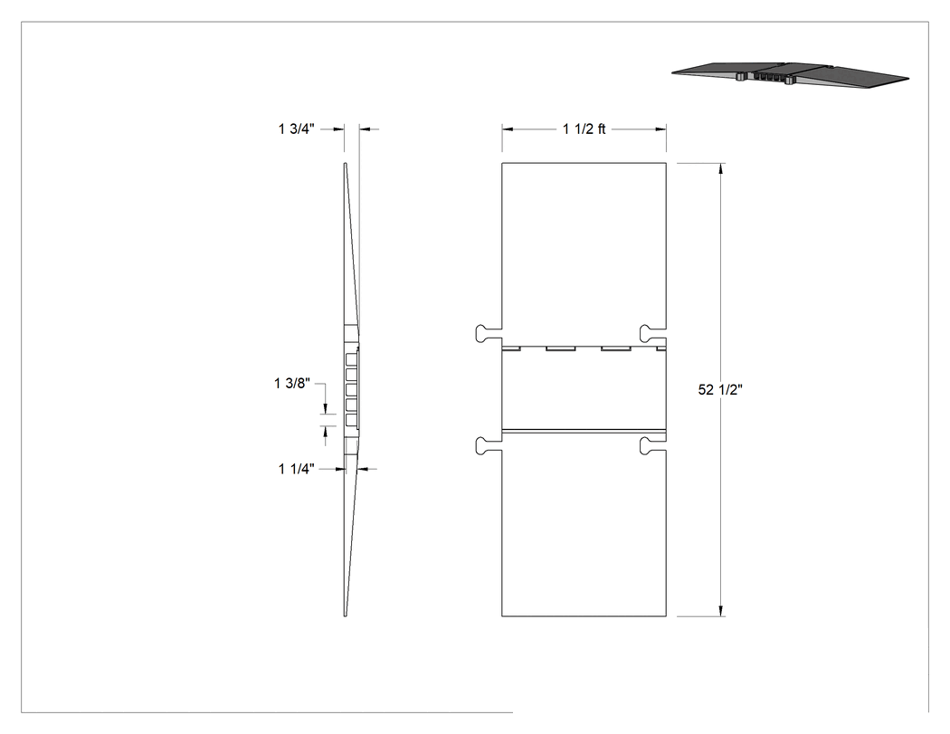 Teknik Çizim - Kilitli Kablo Rampası, ADA Uyumlu Yükseltilmiş Disk, 5 1-3/8" X1-1/4" Kanallar