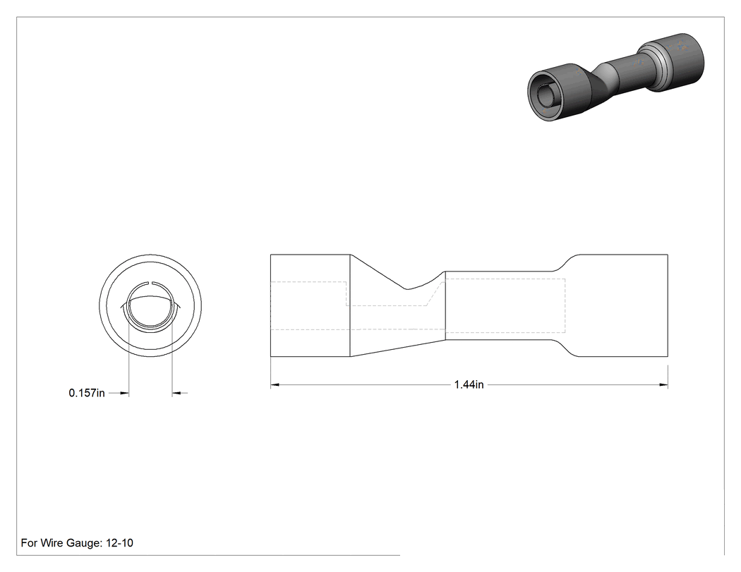 Teknik Çizim - Sıkı Tutuşlu Isıyla Daralan Çıtçıtlı Terminaller, Dişli, 12-10 AWG için, 0.157" Tapa Çapı