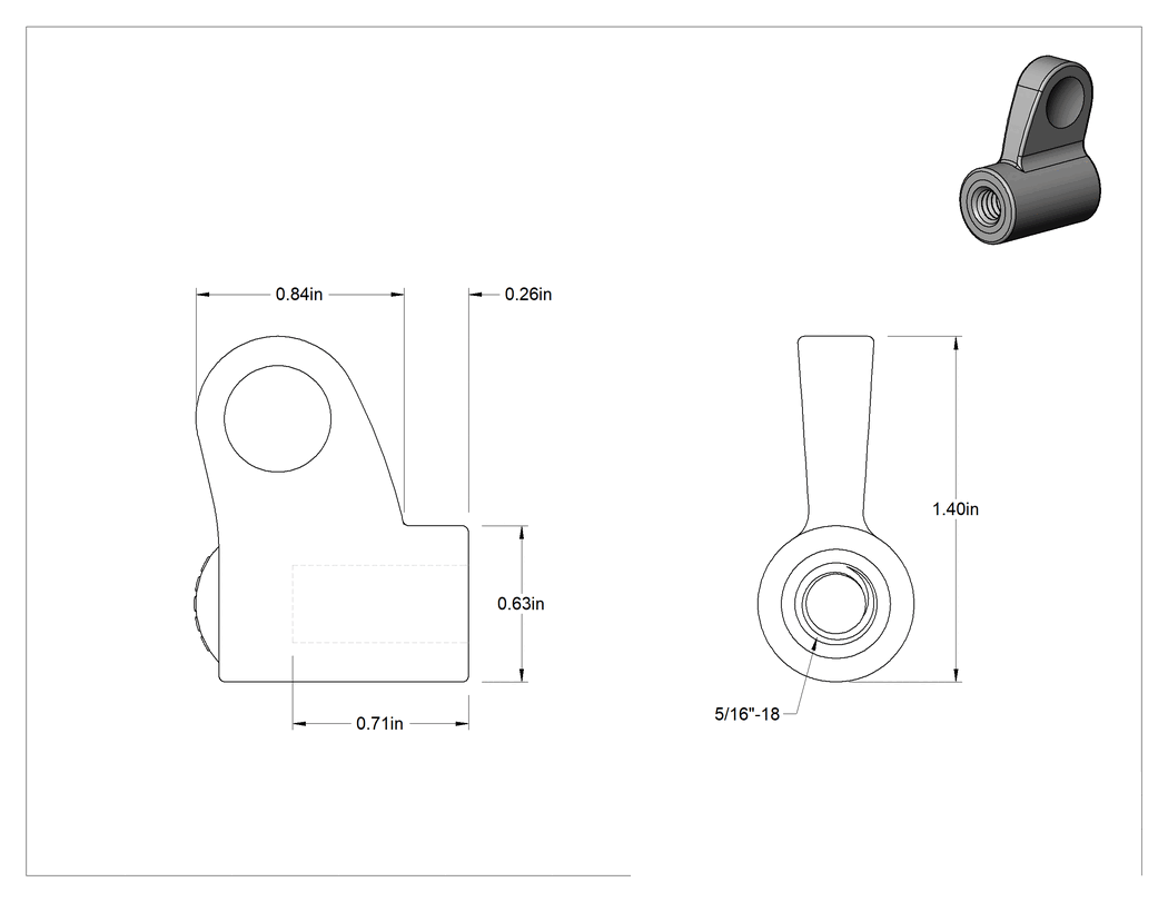Teknik Çizim - Plastik Tek Kollu Topuz, 5/16"-18 Dişli Delik, 1-3/8" Genişlikli Başlık