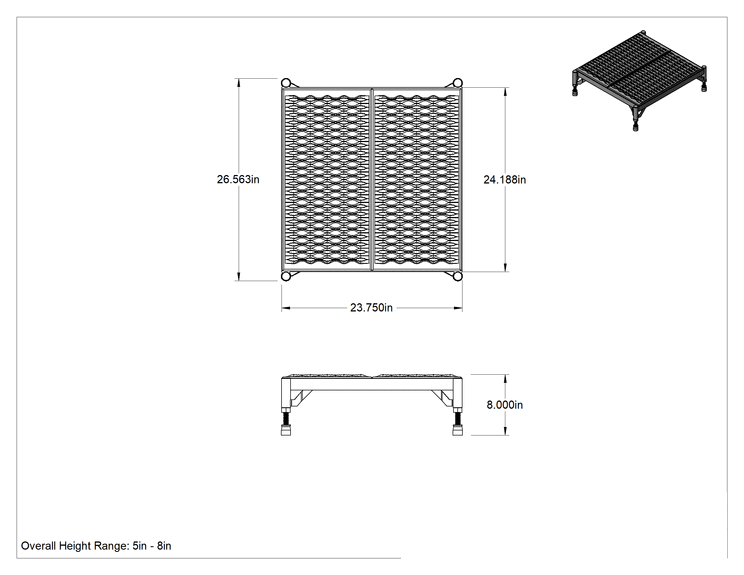 Teknik Çizim - Hafif Çalışma Platformu, 5" ila 8" Toplam Yükseklik, 24-1/4" Genişlikli Üst Basamak