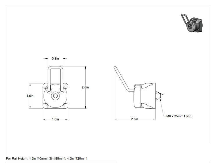 Teknik Çizim - T-Yivli Çerçeve, Statik Kontrol Alet Tutucu, 1.5 inç/40 mm Ray, 2-5/8" Çıkıntı