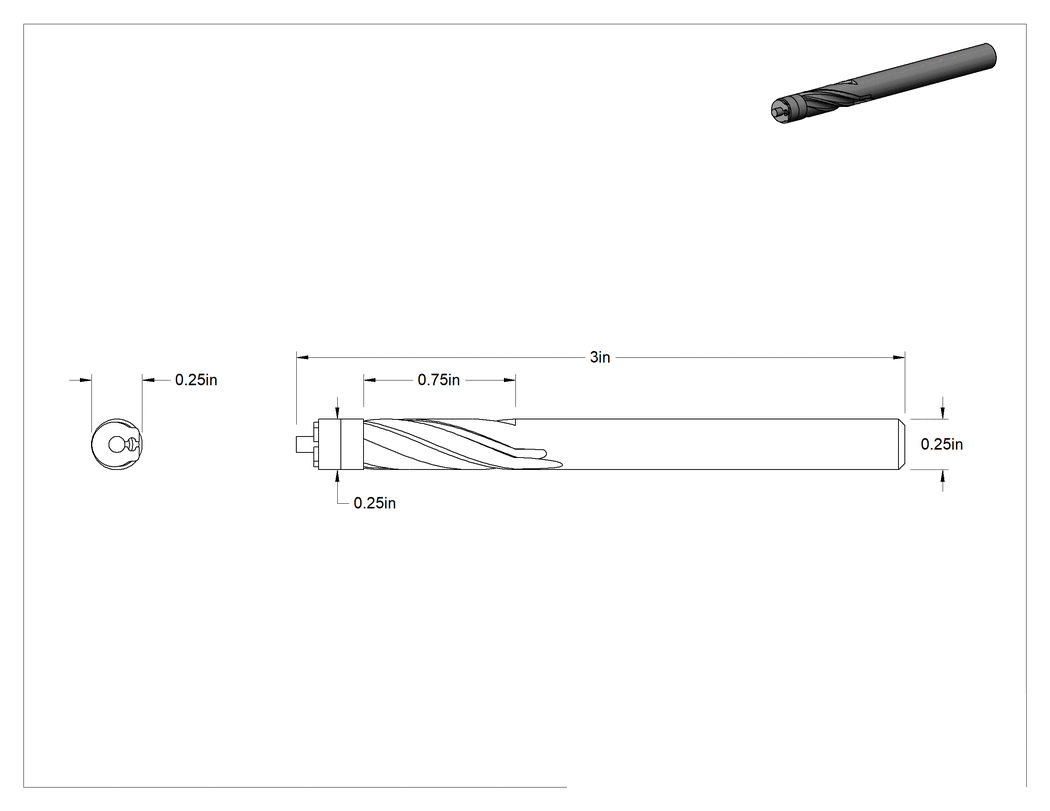 Teknik Çizim - Kenar Kesme Freze Ucu, Kaplamasız Karbür, 1/4" Kesme Çapı, 3/4" Kesim Uzunluğu