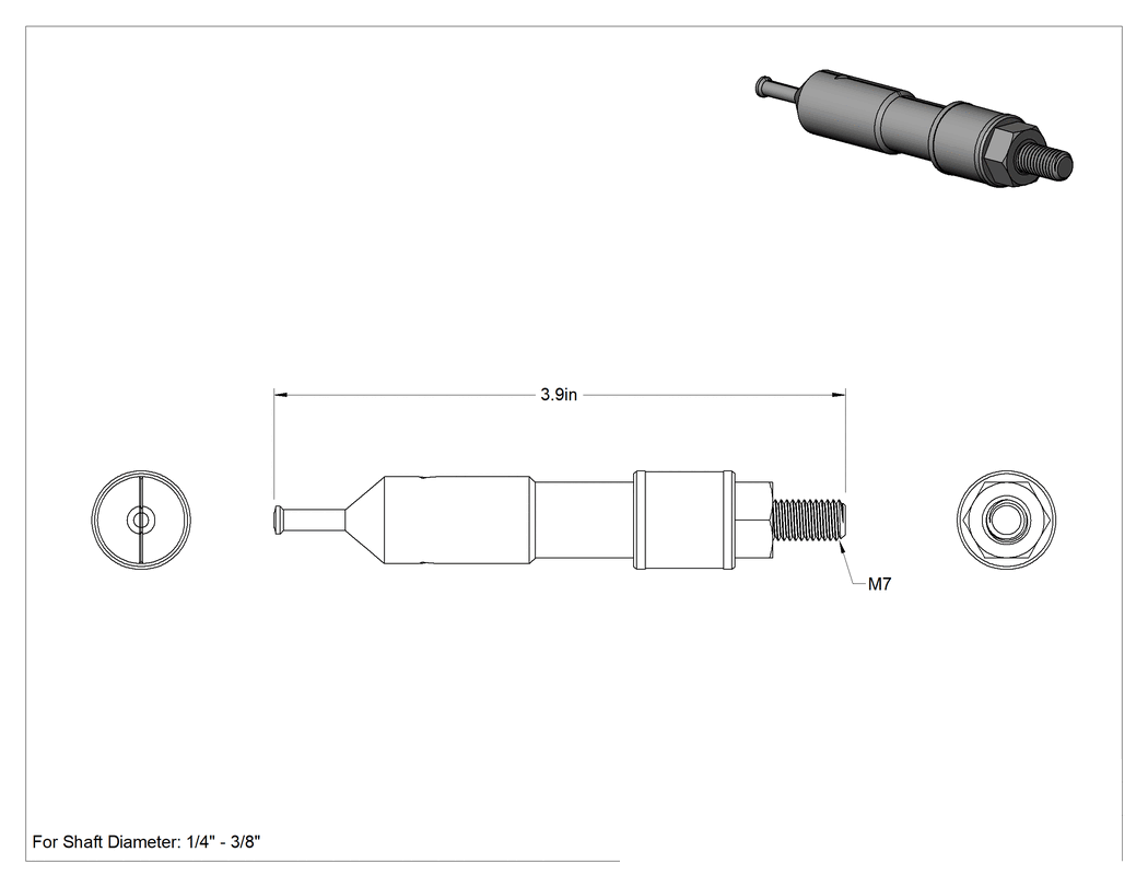 Teknik Çizim - Genişleyen Yaka İç Tutma Çekici, Kullanıma Hazır, 1/4" ila 3/8" Mil Çapı için
