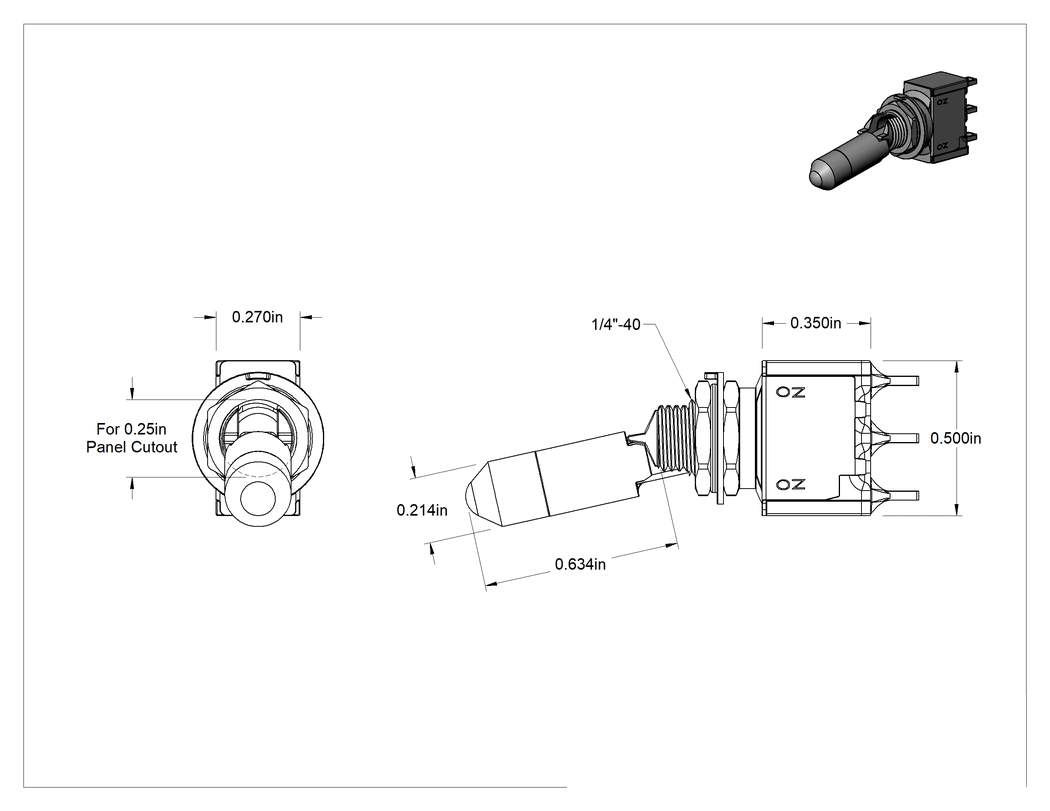 Teknik Çizim - 2 Konumlu Yuvarlak Toggle Anahtarı, SPDT