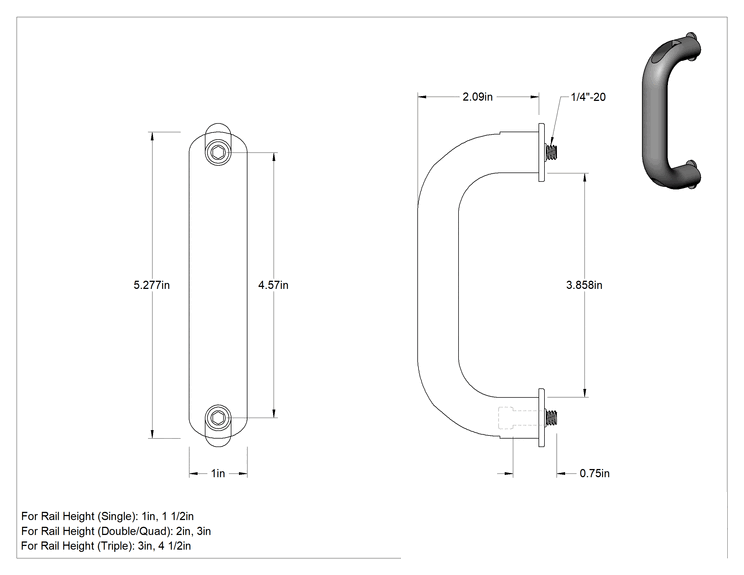 Teknik Çizim - T-Yivli Çerçeve, Siyah Alüminyum Çekme Kolu, 1" ve 1.5" Yüksekliğinde Ray için 5.25" Uzunluk