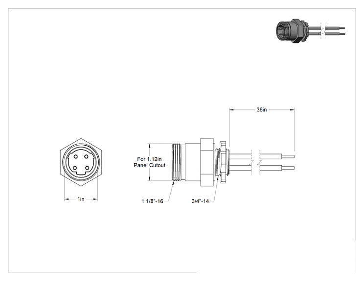 Teknik Çizim - M29 Güç Prizleri, Erkek Panel Montajı, Dış Dişli Tel Kablolar