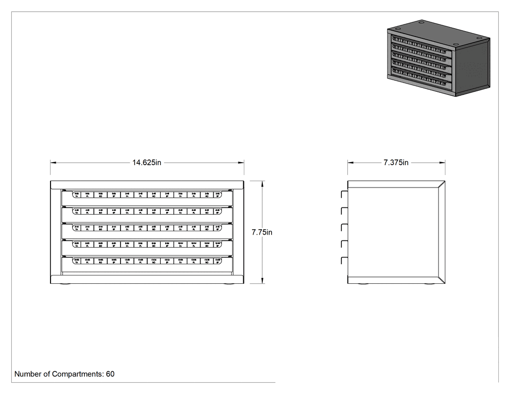 Teknik Çizim - Dolap, 5 Çekmeceli ve 60 Bölmeli Tapalar için