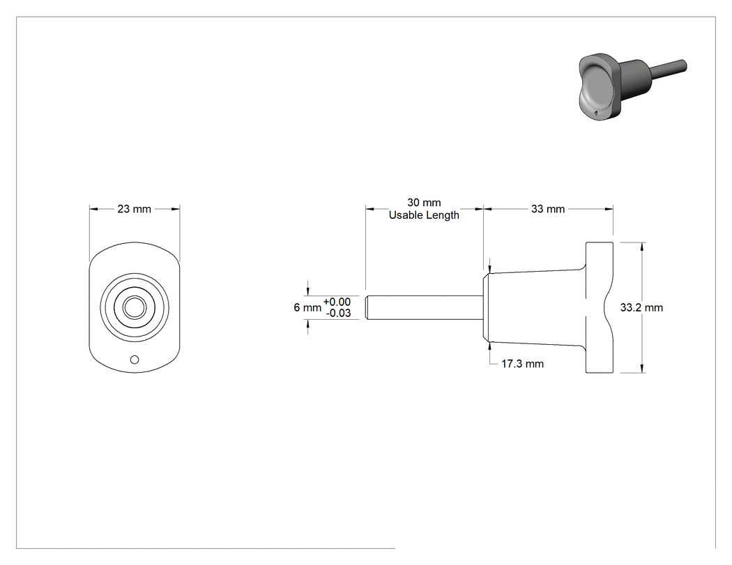 Teknik Çizim - Manyetik Düğmeli Hızlı Açma Pimi, 18-8 Paslanmaz Çelik, 6 mm Çap, 30 mm Kullanılabilir Uzunluk