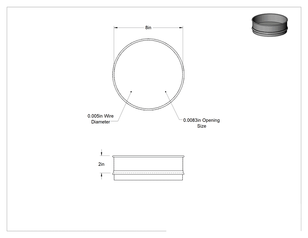 Teknik Çizim - Elek, Numara 70, Pirinç Çerçeve ve Elek, 8" Çap x 2" Derinlik