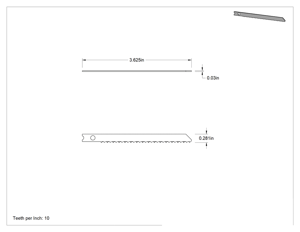 Teknik Çizim - 3-5/8" Uzunlukta Ahşap için U-Şaftlı Dekupaj Bıçağı