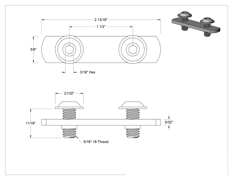 Teknik Çizim - T-Yivli Çerçeve, Uç Beslemeli Çift Somun ve Flanşlı Başlık, 1.5" Yüksekliğinde Ray için