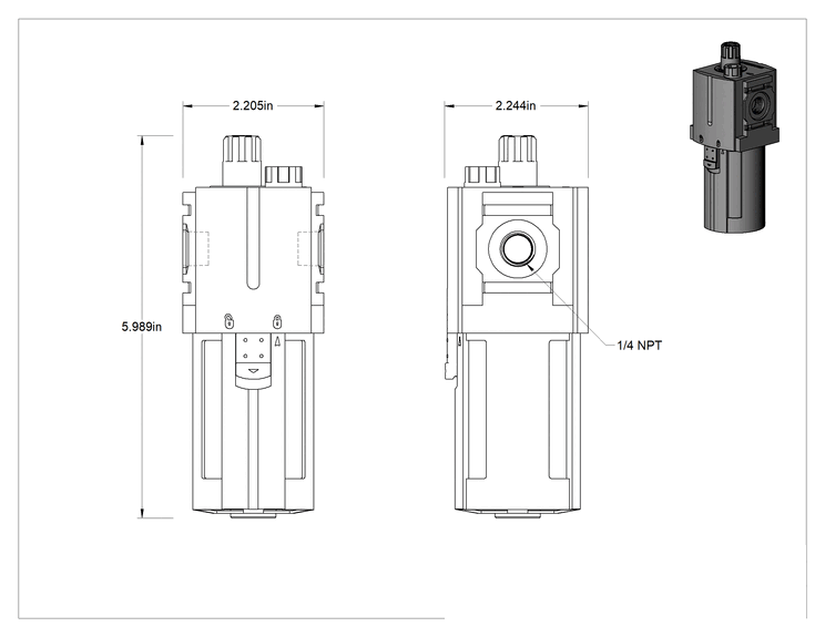 Teknik Çizim - ARO Serisi 1500 Hava Yağlayıcı, 1/4 NPT Dişi
