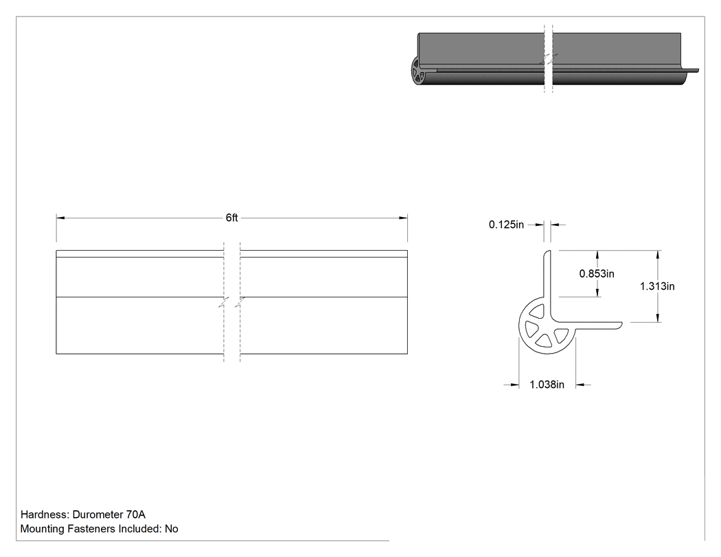 Teknik Çizim - Kabarık Profilli Köşe Koruyucu, 1-5/16" Genişlik, 6 Fit Uzunluk