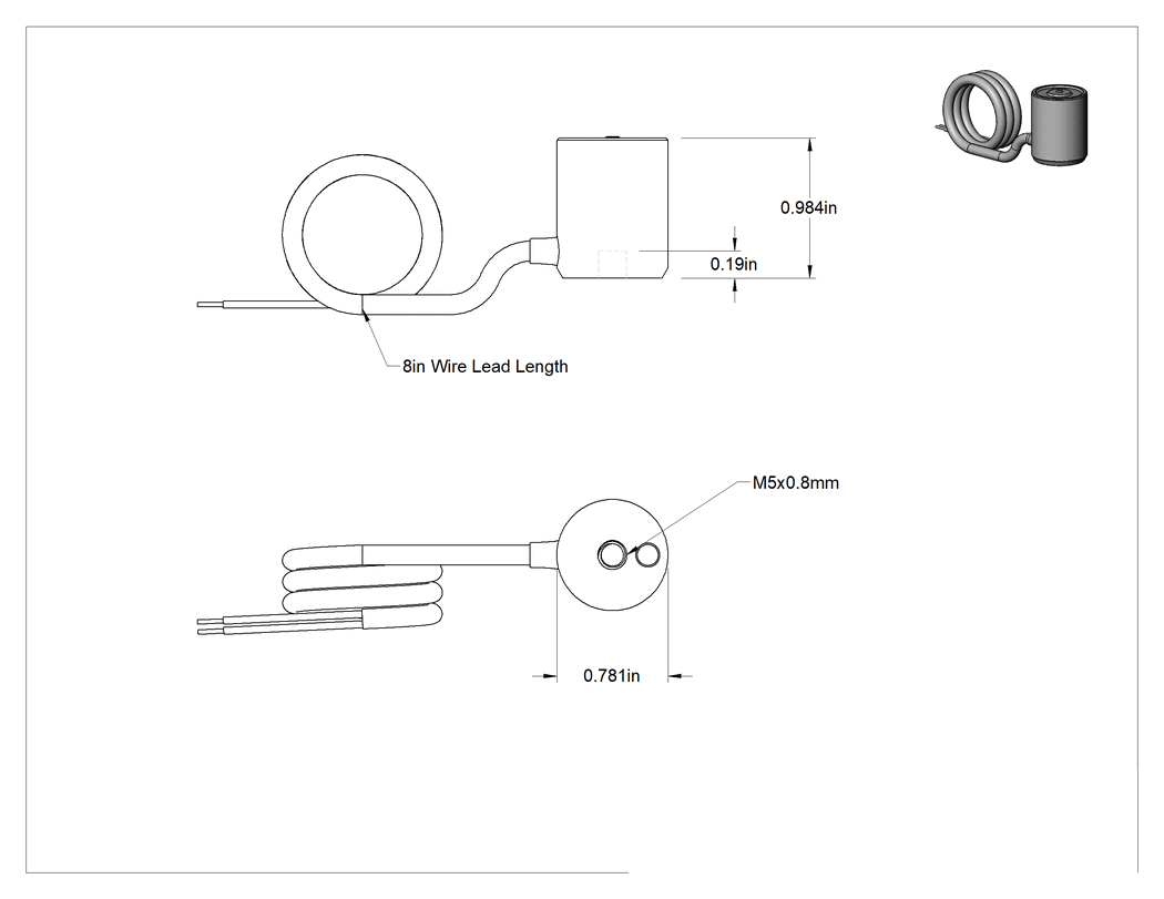 Teknik Çizim - Sabit Kablolu Elektromıknatıs, 24V DC, 0.9 Watt, 25/32" Dış Çap