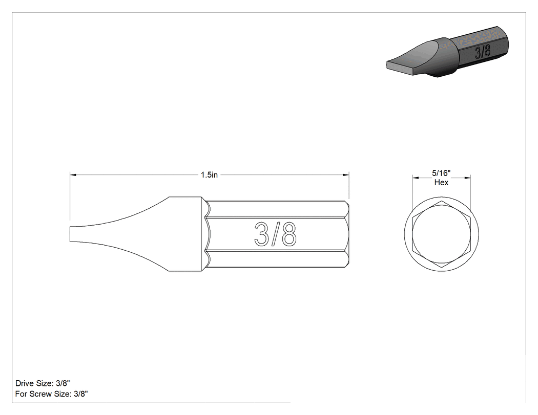 Teknik Çizim - 3/8" Oluklu Uç, 5/16" Altıgen Şaft