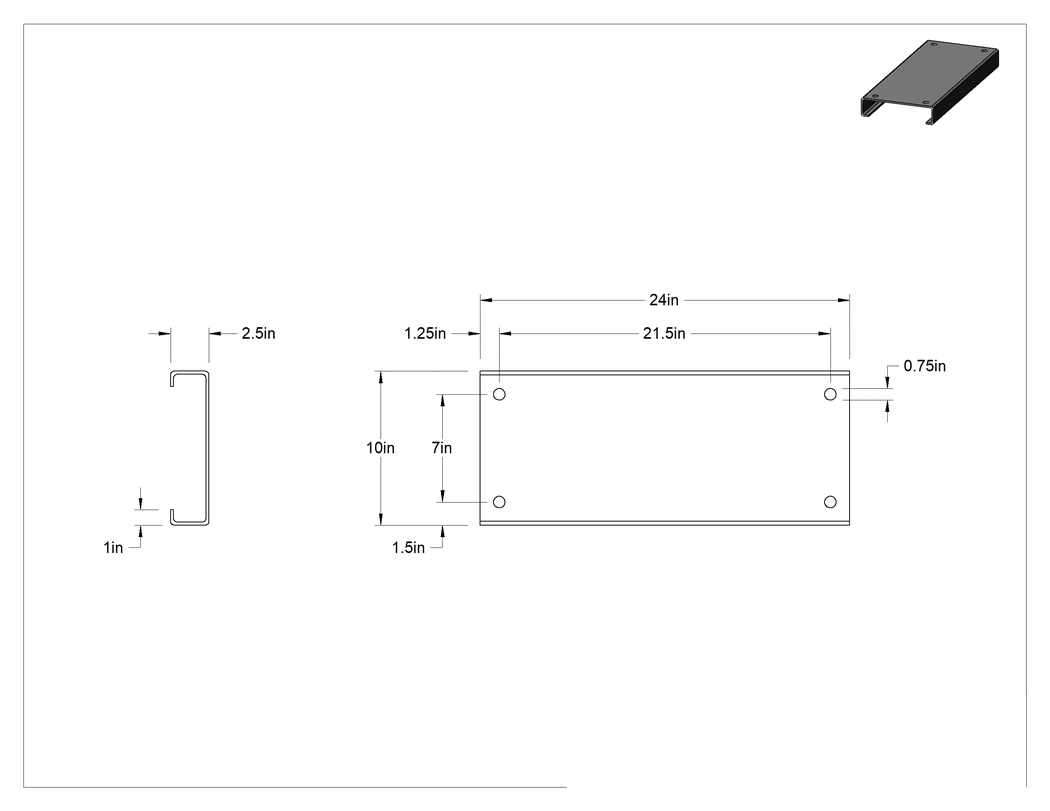 Teknik Çizim - Sirkülasyon Pompası Taban Plakası, 56C NEMA çerçeve için, 316 Paslanmaz Çelik, 24" x 10" x 2-1/2" Toplam