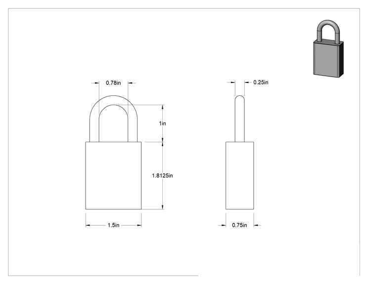 Teknik Çizim - Masif Eloksallı Alüminyum Kilitli Asma Kilit, Mavi American Lock 1105, #401m Anahtara Uyumlu Ana Anahtar