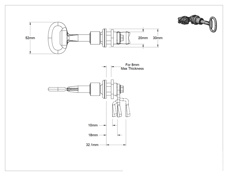 Teknik Çizim - Gıda Endüstrisi Kare Tahrikli Kam Kilitleri, 13 mm Kare Boyut