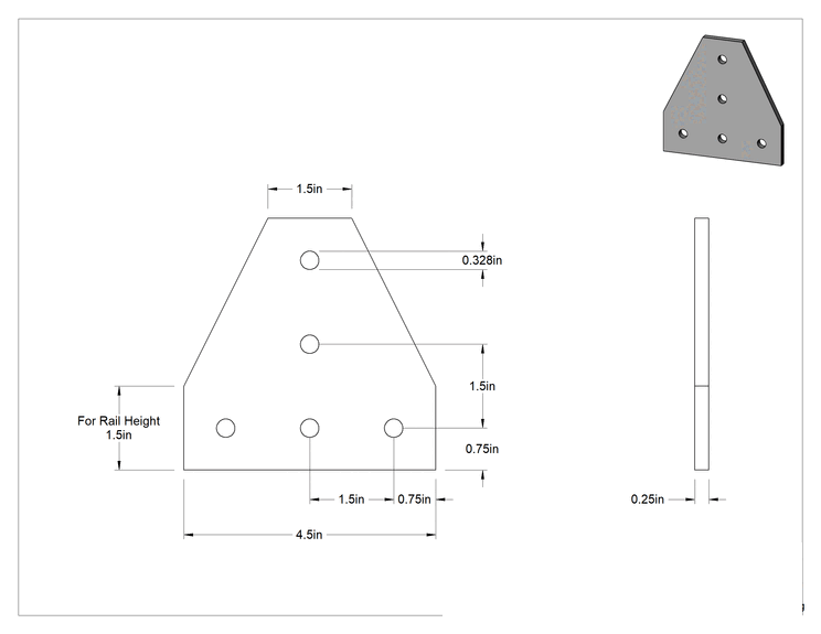 Teknik Çizim - 1.5" Raylı Yüksek Alüminyum Cıvatalı Çerçeve için 4-1/2" Uzunlukta T Yüzey Braketi