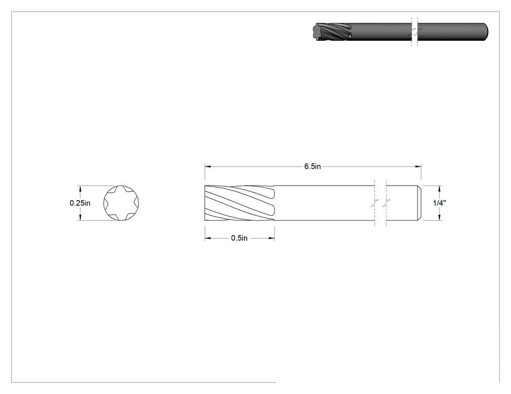 Teknik Çizim - Yumuşak Metaller ve Plastik için Ekstra Uzun Frez, Düz Silindir, 1/4" Baş Çapı