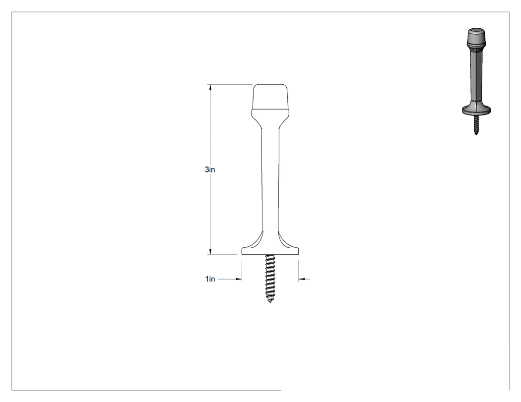 Teknik Çizim - Süpürgelik Üzerine Monte Edilen Kapı Durdurucular, 3" Çıkıntı